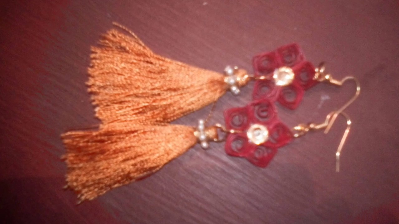 how to make quilling earhangings / with tassel in tamil YouTube