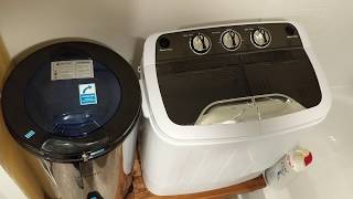 Super Deal Portable Compact Washing Machine, Mini Twin Tub Washing Machine w/Washer&Spinner, Gravity Drain Pump and Drain Hose