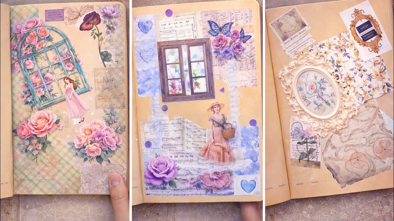 ASMR | Various Art Journal | 🩷💜🤎 | Scrapbooking | Journal With Me | Creative Journal | Scrapbook 