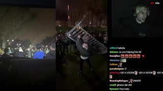 xQc reacts to Metal Fence being thrown at UCLA Pro-Palestine Protest Clash