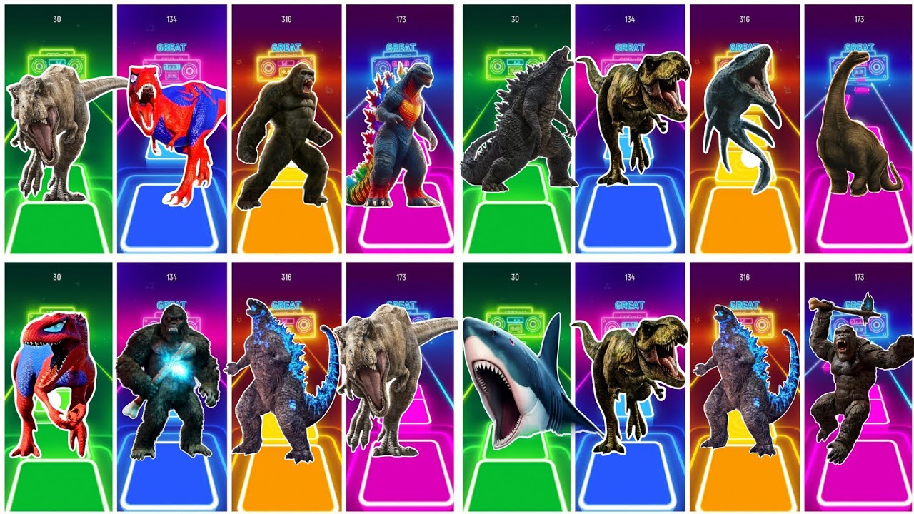 Jurassic World King Kong🆚 Godzilla 🆚 Megolodon 🆚 Godzilla Tiles Hop Coffin Dance 💃 →
