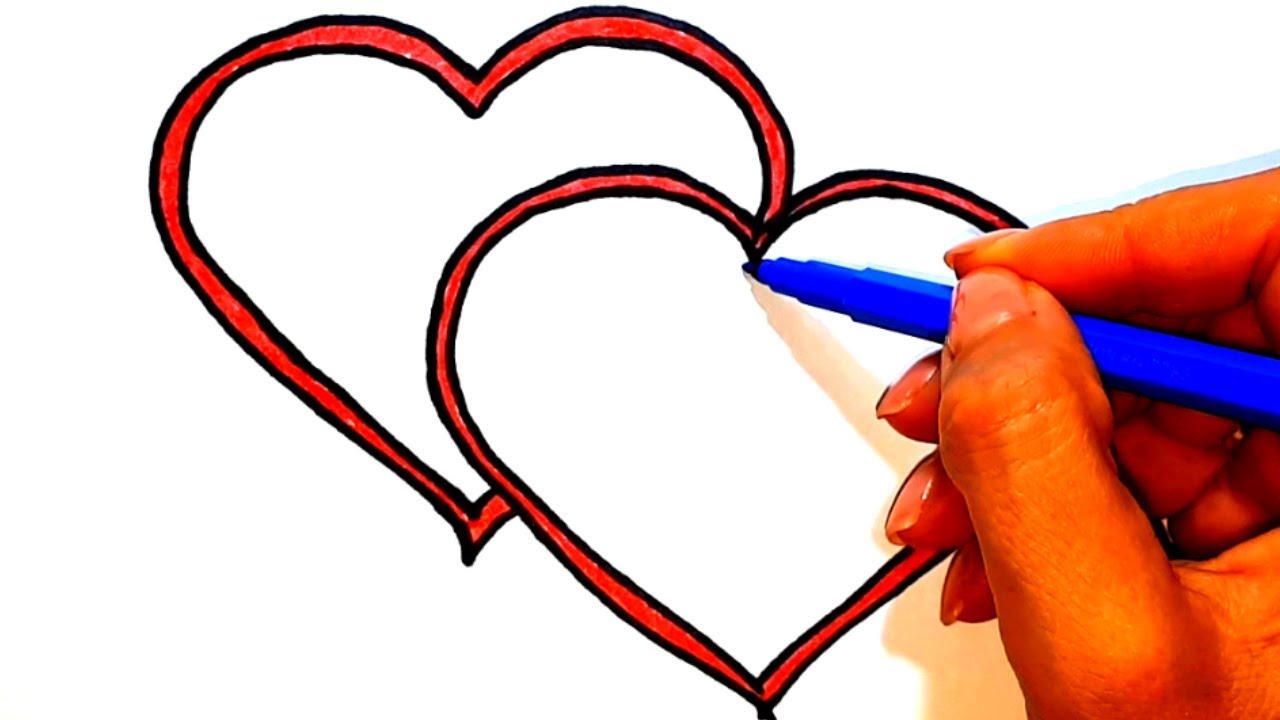 2 Hearts Drawing for Kids How to Draw Heart and Painting - YouTube