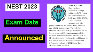 NEST 2023 Exam Date Announced | NEST Exam Date  Full Details | MDE