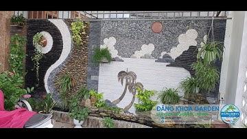 Tiểu cảnh tường ốp đá tạo tranh phong cảnh, non bộ mini đẹp, góc trang trí tiểu cảnh sân vườn đẹp.