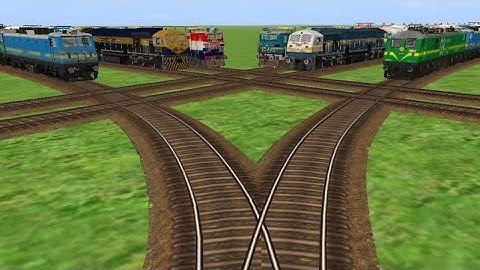6 TRAINS CROSSING ON DOUBLE CROSS ROAD X & SAME LINE RAILROAD TRACK-Indian Railways