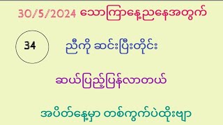 31/5/2024 သောကြာနေ့ ညနေအတွက် 2D