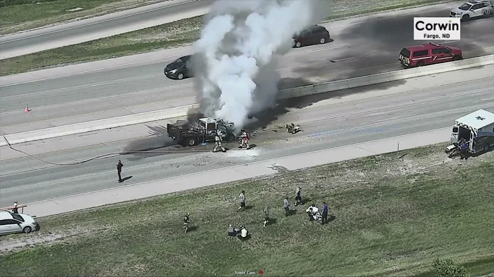 Raw Video Vehicle collision and fire on I 94   4pm Update