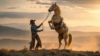 [4K UHD] 🤠 10 Hour Cowboy Sunset Rearing Horse Western Ambient Live Wallpaper