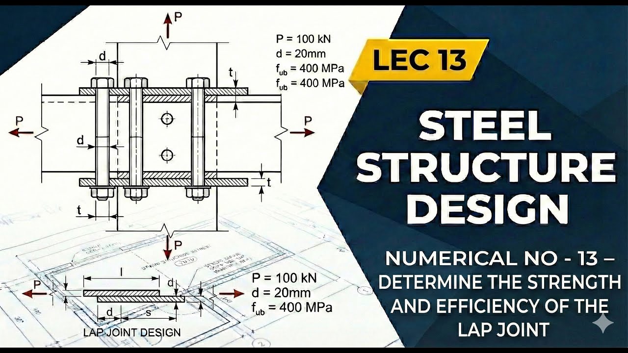 STEEL STRUCUTRE – Numerical No  13 – Determine the strength and efficiency of the lap joint