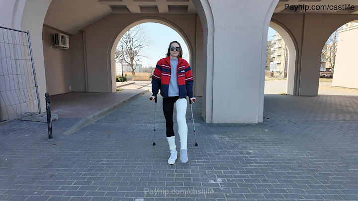 Girl broke her leg for the second time, she has a plaster cast on her whole leg  - home/ city clip