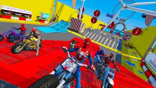 Mega Motorcycle Challenge SpiderMan and Super Heroes Miles Morales GTA VМото Челендж с СуперГероями!