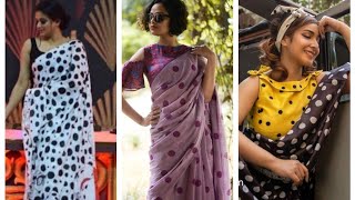 Pretty polka dot printed saree designs || How to style dot print saris ideas