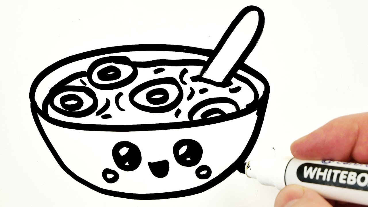 How to Draw a Dry Breakfast with Milk in a Cute Bowl with a Spoon 🍚 ...