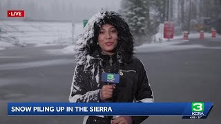 A look at snowy conditions in Kingvale on Tuesday