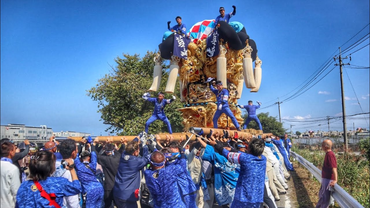 令和７年   土居太鼓祭り2025  14日  関川河川敷  太鼓台  入場前の差し上げなど。愛媛県四国中央市