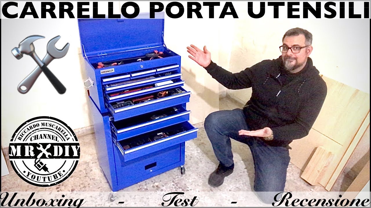 Tool trolley with tool drawers. Workshop toolbox. Greencut - YouTube