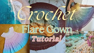 Crochet Flare Dress❁Gown 🌸🧚❀☘︎ Crochet Babydoll dress Tutorial 👗 ❥Beginner friendly ❤︎❦