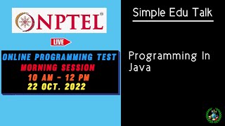 Programming In Java | 22 October Morning Session | NPTEL