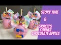 Chocolate dipped candy apples  story time  gracies corner party favors  dollar tree bows