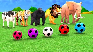 Soccer Balls Mini Golf Game Play With Cow Elephant Gorilla Tiger Dinosaur Animals Cartoon Game