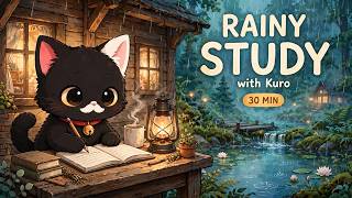 Rainy Study with Kuro 🌧️ Cozy Lofi for Study, Focus & Relaxation | 30 min. screenshot 3