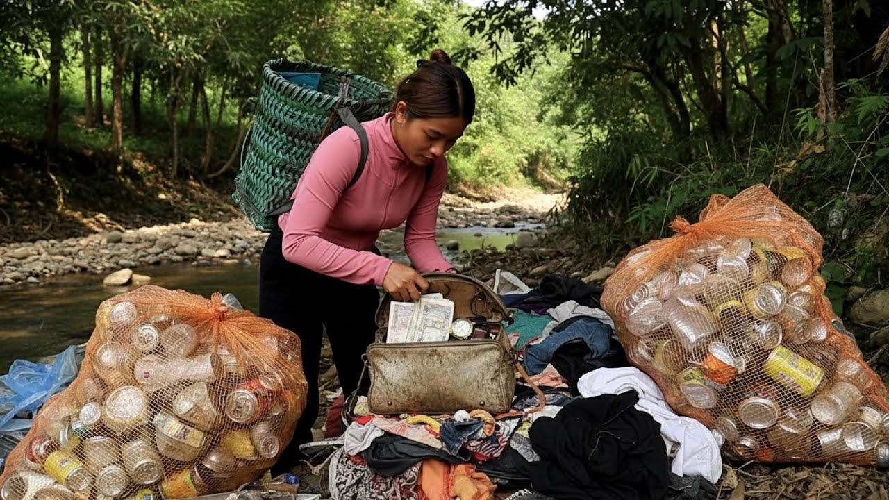 2 days poor single mother picked up scrap on the riverside and was lucky to find a handbag
