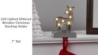 7" LED Lighted Glittered Reindeer Christmas Stocking Holder - Gold | Northlight WY92559