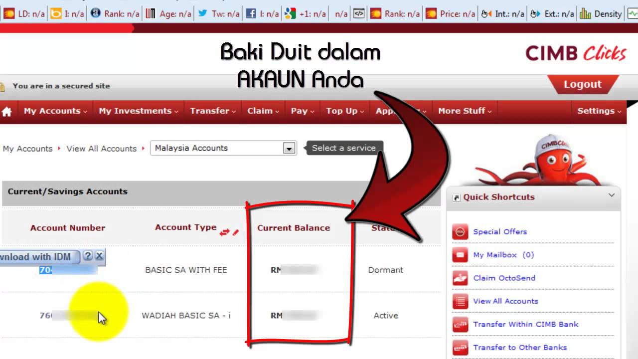 Cara Semak Baki Akaun Cimb Online Youtube