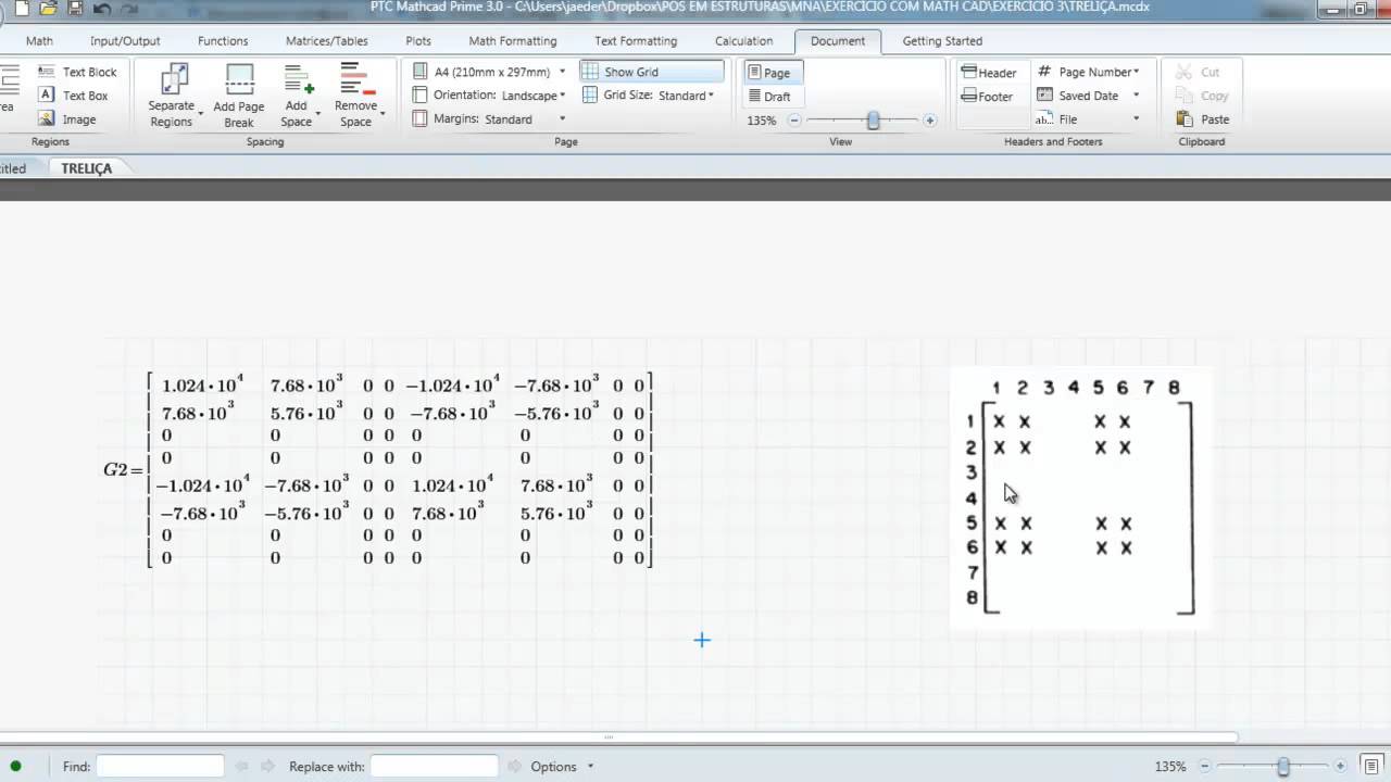 Método da Rigidez Direta - Treliças Planas - Mathcad
