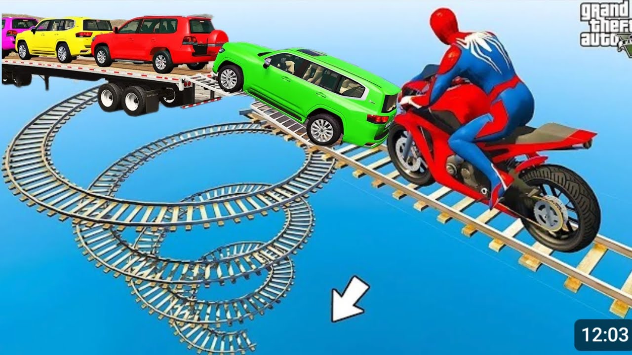 Superheroes on the Rails Spiral Bridge Stunt Ride SPIDER-MAN on ...