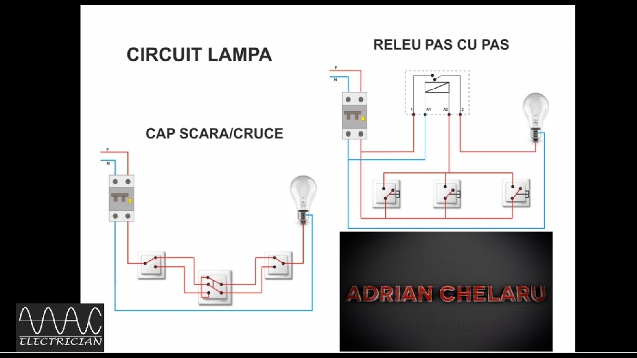 Schema Cap Scara Cu Un Bec #Electrician - Circuit cap scara, cap cruce versus circuit cu releu pas