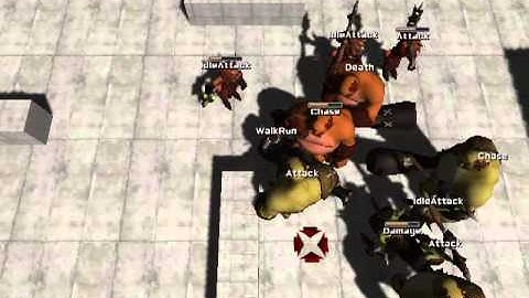 Unity 4 Mecanim Animator+PathFinder Patrol/Chase/Attack/Damage/Death/HUD NPC Melee/Range Test #14