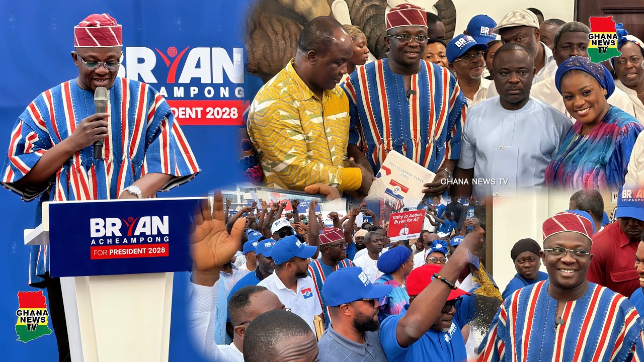 NPP: Heavy Crowd Mob Hon Bryan Acheampong as he walks to NPP HQ to file his Presidential nomination