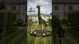 Giant Giraffe Grass Sculpture 🦒 | Stunning Lawn Transformation Timelapse "