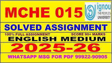 MCHE 015 solved assignment 2025-26 in English || mche 015 solved assignment 2026 || mche15 2025-26