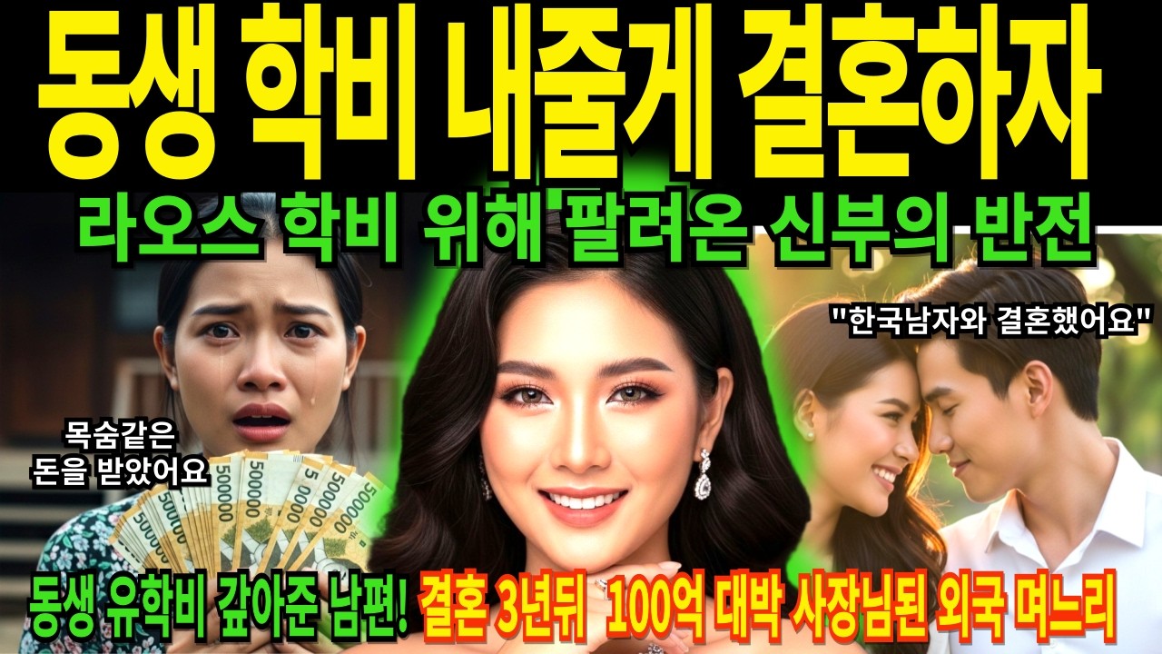 라오스 동생 3명 유학비 10억 전부 갚아준 한국 남편 3년뒤 10배로 대박난 며느리 [해외감동사연]