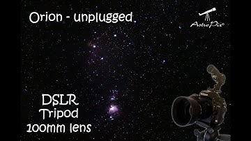 The Orion belt and nebula imaged- untracked. DSLR, 100mm lens and a tripod.