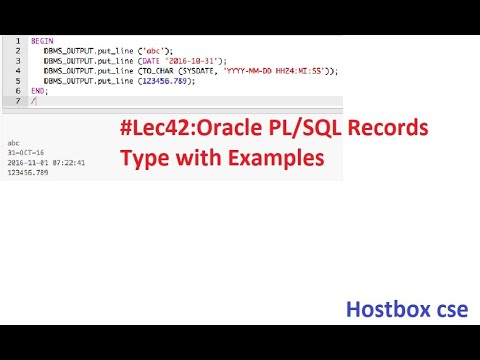 #Lec42:Oracle PL/SQL Records Type with Examples|Hostbox cse - YouTube