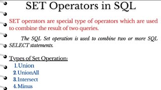 Sql Set Operator Union, Union All, Intersect And Minus Operator Dbms