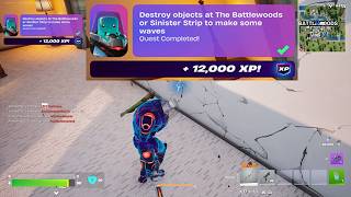 How to Destroy objects at The Battlewoods or Sinister Strip to make some waves in Fortnite Quest!