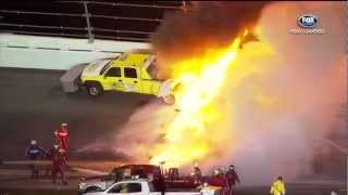 2012 NASCAR Daytona 500 Juan Pablo Montoya crashes into jet dryer under caution