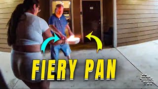 Girl Asks for Help While Holding a Fiery Pan