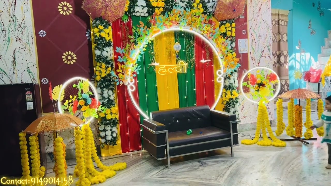 हल्दी स्टेज 💛😍 Haldi Ceremony /Home decoration / Shadi wala ghar 🏠 Flowers Decoration 