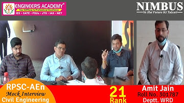 Congratulations Amit Jain ( WRD - AEn ) | Mock Interview - Engineers Academy Toppers in RPSC AEn