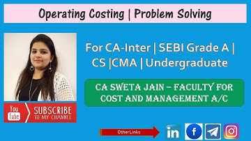 Operating Costing | Problem Solving| By CA Sweta Jain | CA Inter | CS | B.com | BBA | CMA