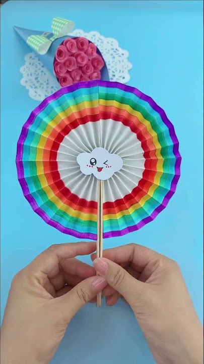 How to make Origami rainbow paper fan | Easy craft | DIY Paper crafts #Shorts