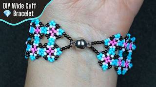 Wide Cuff Seed Bead Bracelet 💎 Easy Diamond Pattern Tutorial