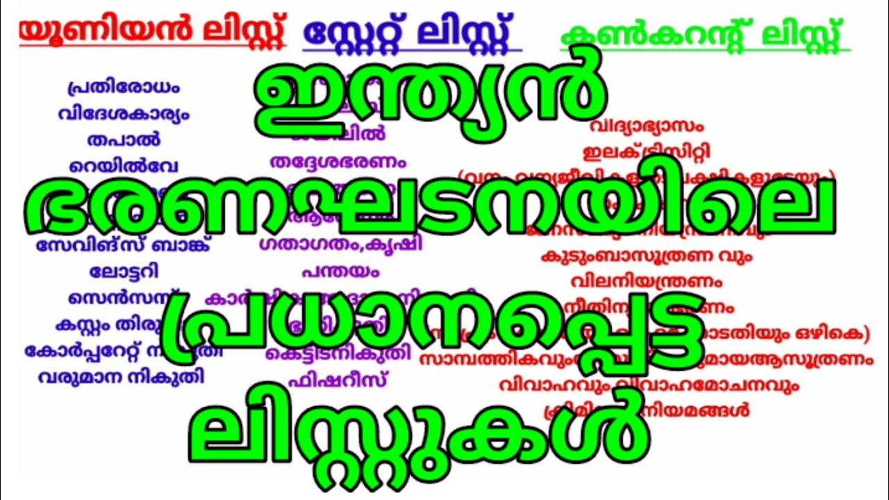 kerala psc - ഇന്ത്യൻ ഭരണഘടനയിലെ ലിസ്റ്റുകൾ -union list state list concurrent list