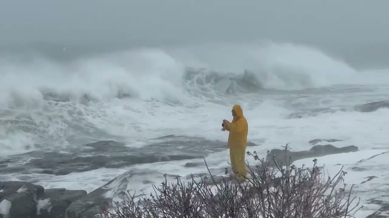 Waves Smash Southern Maine Coastline Amid Blizzard Conditions