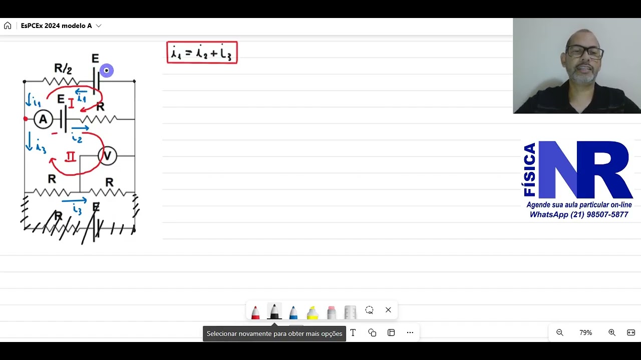 Resolução EsPCEx 2024 Questão 31 Prova A. No circuito desenhado abaixo, estão representados geradore